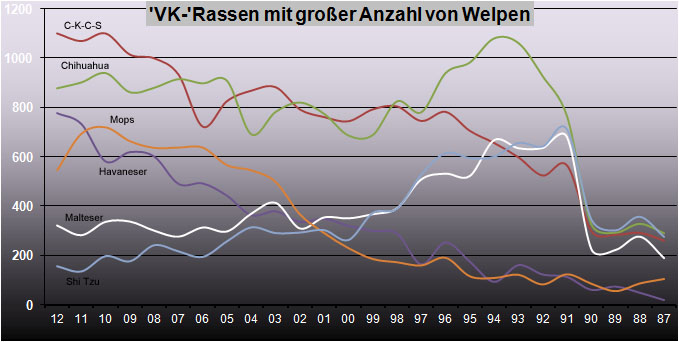 VK-Rassen mit großer Anzahl Welpen pro Jahr